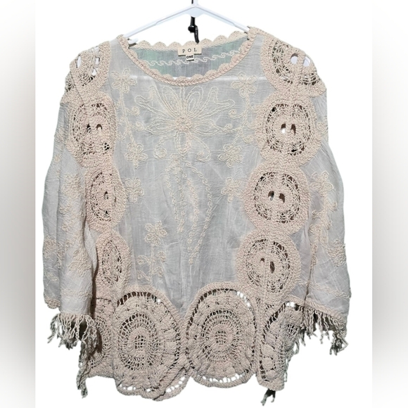 POL Women's Cream Crochet Top - One Size - New Without Tag 27 PTP - Picture 2 of 5